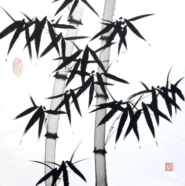 A pair of black bamboos -Bamboo series No. 2105-Ink Painting Painting titled "A pair of black bam…" by Ilana Shechter, Original Art, Ink