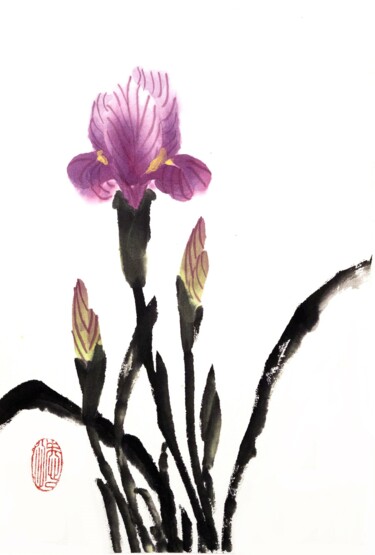 Malerei mit dem Titel "Petra Iris - Desert…" von Ilana Shechter, Original-Kunstwerk, Aquarell