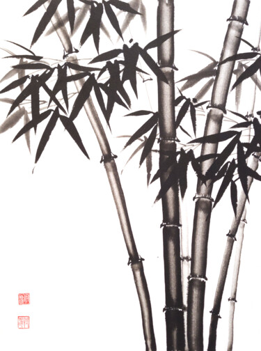 Pittura intitolato "Six bamboo trunks-B…" da Ilana Shechter, Opera d'arte originale, Inchiostro