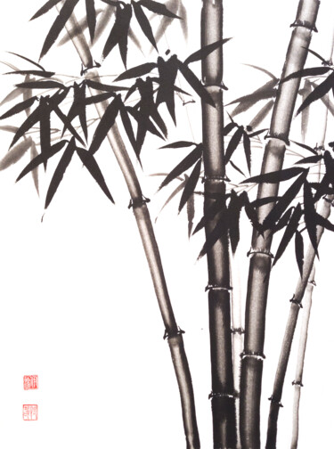Six bamboo trunks-Bamboo series No. 2104-Ink Painting Painting titled "Six bamboo trunks-B…" by Ilana Shechter, Original Art, Ink
