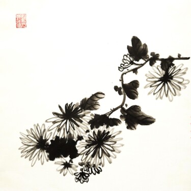 Malerei mit dem Titel "Ink chrysanthemum a…" von Ilana Shechter, Original-Kunstwerk, Tinte