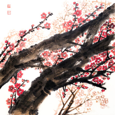 Malerei mit dem Titel "Old blooming plum -…" von Ilana Shechter, Original-Kunstwerk, Aquarell