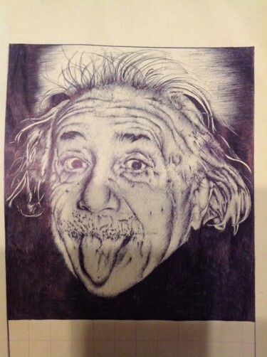 Drawing titled "Einstein" by Ilaria Commendatore, Original Artwork, Ballpoint pen