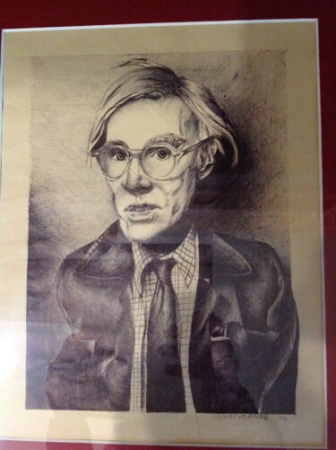 Drawing titled "Andy Warhol" by Ilaria Commendatore, Original Artwork, Ballpoint pen