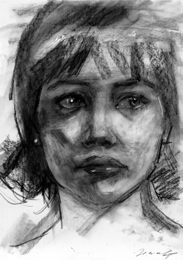 Drawing titled "Human Sadness" by Ilaria La Preziosa, Original Artwork, Charcoal