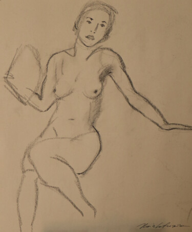 Disegno intitolato "Donna con ventaglio" da Ilaria La Preziosa, Opera d'arte originale, Carbone
