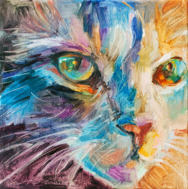 Картина под названием "Prisma Cat" - Ilaria La Preziosa, Подлинное произведение искусства, Масло