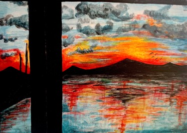 Painting titled "Sunset" by Lipstick, Original Artwork, Acrylic