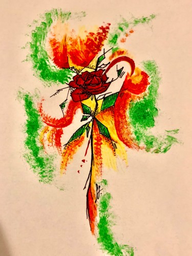 Painting titled "Rose" by Lipstick, Original Artwork, Ink