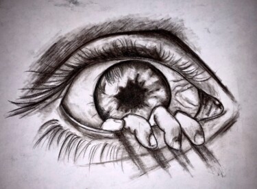 Dibujo titulada "Eyem" por Lipstick, Obra de arte original, Carbón