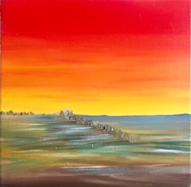 Painting titled "Terra di confine" by Ilaria Sperotto, Original Artwork, Oil Mounted on Wood Stretcher frame