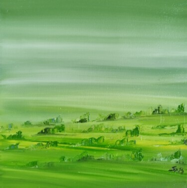 Painting titled "Paesaggio verde" by Ilaria Sperotto, Original Artwork, Oil Mounted on Wood Stretcher frame