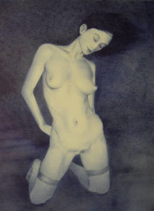 Drawing titled "Nudo con calze" by Ilario Massetti, Original Artwork, Ballpoint pen