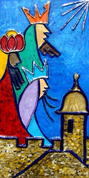 Painting titled "Reyes Magos" by Edna Ildefonso, Original Artwork