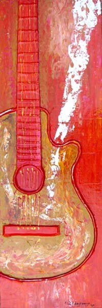 Painting titled "Guitarra Anaranjada" by Edna Ildefonso, Original Artwork