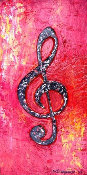 Painting titled "CLAVE SOL ROJA Y NE…" by Edna Ildefonso, Original Artwork