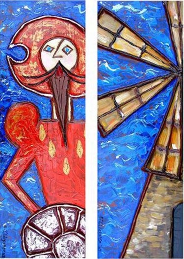 Pintura titulada "QUIJOTE Y MOLINO 2…" por Edna Ildefonso, Obra de arte original