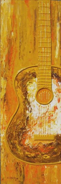 Painting titled "Guitarra ocre" by Edna Ildefonso, Original Artwork
