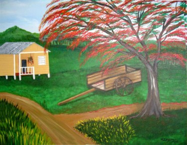 Painting titled "Casa de Campo I" by Edna Ildefonso, Original Artwork