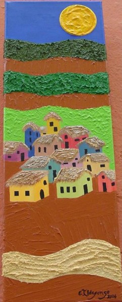 Painting titled "Pueblo Rustico" by Edna Ildefonso, Original Artwork