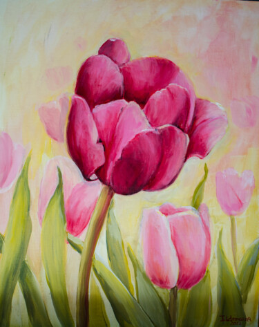 Pintura intitulada "A Rainha Tulipa" por Ildemarina Rodrigo, Obras de arte originais, Acrílico Montado em Cartão