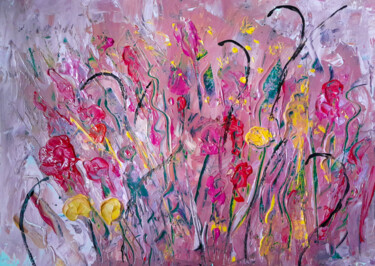 Malerei mit dem Titel "Jardim cor de rosa" von Ildemarina Rodrigo, Original-Kunstwerk, Acryl