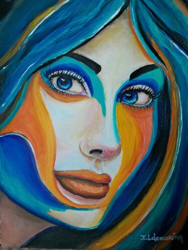 Pintura titulada "Um olhar azul" por Ildemarina Rodrigo, Obra de arte original, Acrílico
