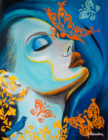 Malerei mit dem Titel "O voo dos pensament…" von Ildemarina Rodrigo, Original-Kunstwerk, Acryl