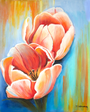 Painting titled "Tulipas dançantes e…" by Ildemarina Rodrigo, Original Artwork, Acrylic Mounted on Cardboard