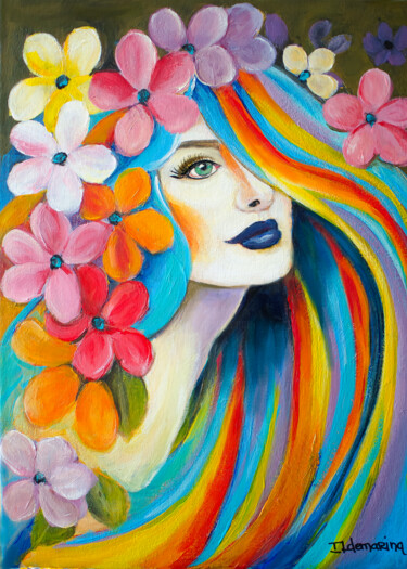 Pintura intitulada "O rosto da Primavera" por Ildemarina Rodrigo, Obras de arte originais, Acrílico