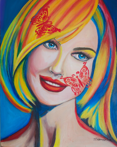 Peinture intitulée "Um rosto radiante e…" par Ildemarina Rodrigo, Œuvre d'art originale, Acrylique