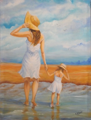 Peinture intitulée "A la plage" par Ileana Ramos, Œuvre d'art originale, Huile