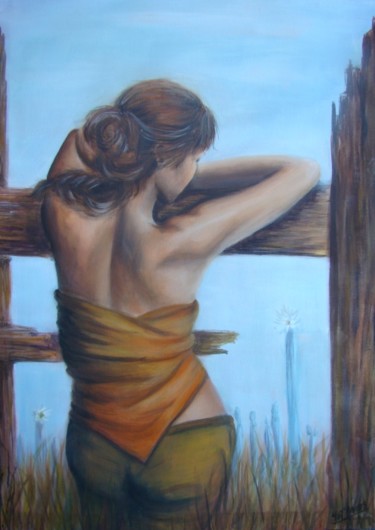 Painting titled "Contemplation_ (Est…" by Ileana Ramos, Original Artwork, Oil