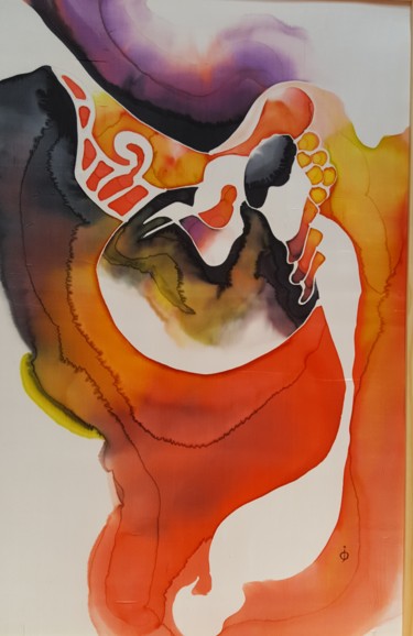 Peinture intitulée "Anamorphose" par Odile Perret, Œuvre d'art originale, Encre Monté sur Autre panneau rigide