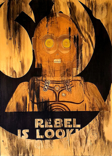 Peinture intitulée "C3PO oro" par Ilguada, Œuvre d'art originale, Encre Monté sur Châssis en bois