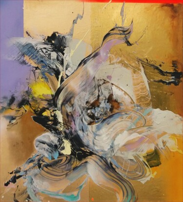 Картина под названием "Gold And Light Viol…" - Ilgvars Zalans, Подлинное произведение искусства, Акрил Установлен на Деревян…