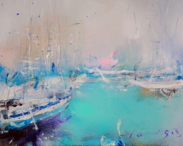 Painting titled "harbour 55" by Ilgvars Zalans, Original Artwork, Oil
