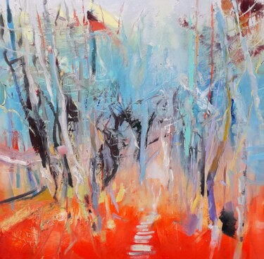 Pintura intitulada "Red landscape #9" por Ilgvars Zalans, Obras de arte originais, Óleo