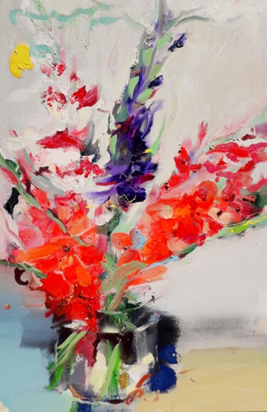 Peinture intitulée "fleurs d'août" par Ilgvars Zalans, Œuvre d'art originale, Huile