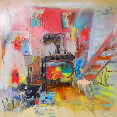 Painting titled "L'atelier de l'arti…" by Ilgvars Zalans, Original Artwork, Oil Mounted on Wood Stretcher frame