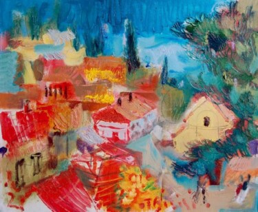 Schilderij getiteld "old city" door Ilgvars Zalans, Origineel Kunstwerk, Olie