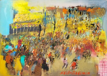 Painting titled "Amsterdam summer" by Ilgvars Zalans, Original Artwork, Oil Mounted on Wood Stretcher frame