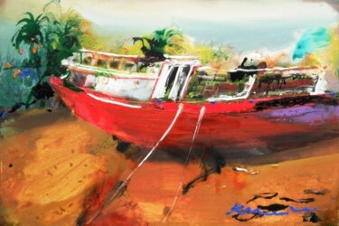 Painting titled "pahang boat" by Ilgvars Zalans, Original Artwork, Oil