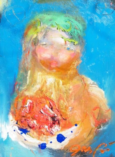 Peinture intitulée "girl with lobsters" par Ilgvars Zalans, Œuvre d'art originale, Huile