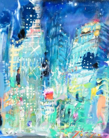 Peinture intitulée "street scene. tokyo" par Ilgvars Zalans, Œuvre d'art originale, Huile
