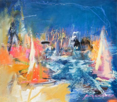 Malerei mit dem Titel "harbour at night" von Ilgvars Zalans, Original-Kunstwerk, Öl