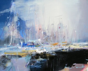 Картина под названием "gray harbour" - Ilgvars Zalans, Подлинное произведение искусства, Масло Установлен на Деревянная рама…
