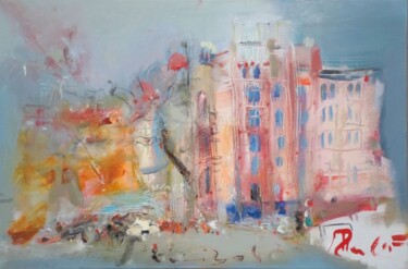 Schilderij getiteld "street scene. Riga.…" door Ilgvars Zalans, Origineel Kunstwerk, Olie