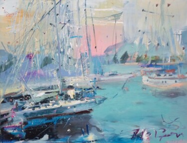 Malerei mit dem Titel "harbour scene" von Ilgvars Zalans, Original-Kunstwerk