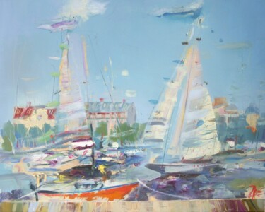 Painting titled "city harbour 004" by Ilgvars Zalans, Original Artwork, Oil